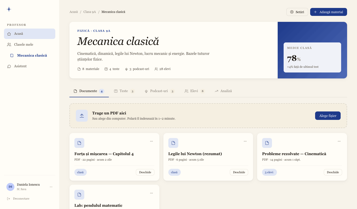 Course page in the teacher dashboard