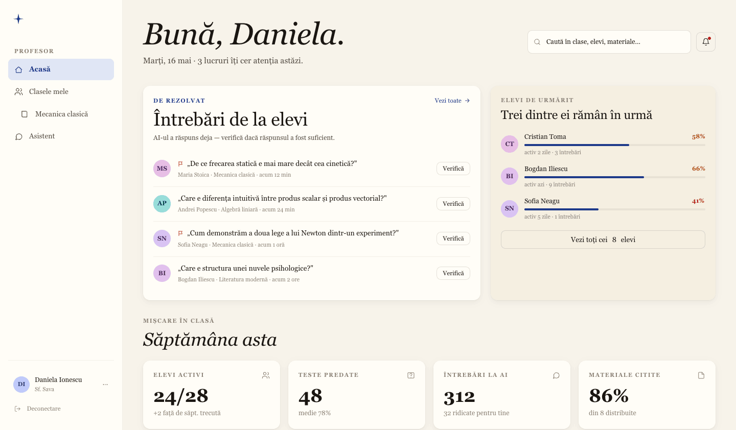 Teacher dashboard